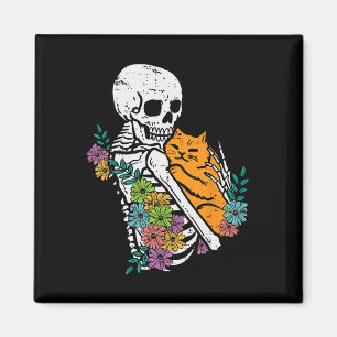 Halloween Skeleton Cat Hug Blume Kostüm Frauen G Magnet