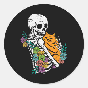 Halloween Skeleton Cat Hug Blume Kostüm Frauen G Runder Aufkleber