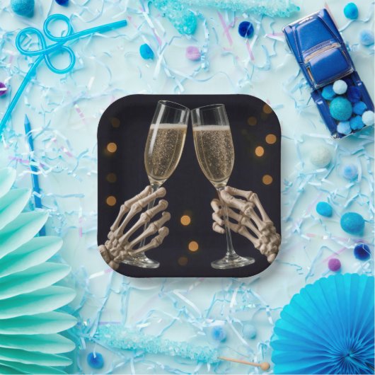 Halloween Skeleton Champagne Toast Pappteller (Party)