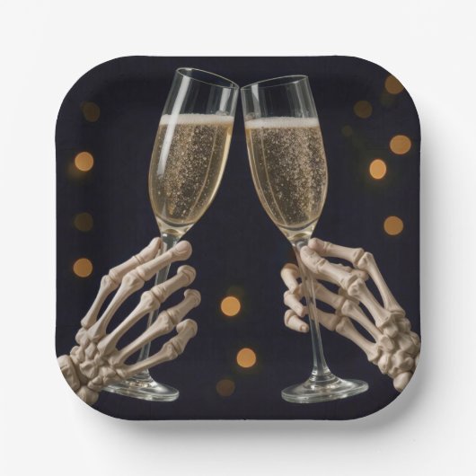 Halloween Skeleton Champagne Toast Pappteller (Vorderseite)