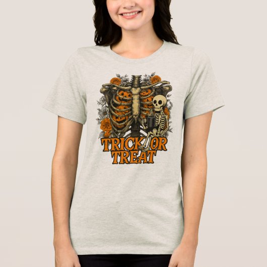 Halloween Skeleton Coffee Shirt | Trick oder Treat (Vorderseite)