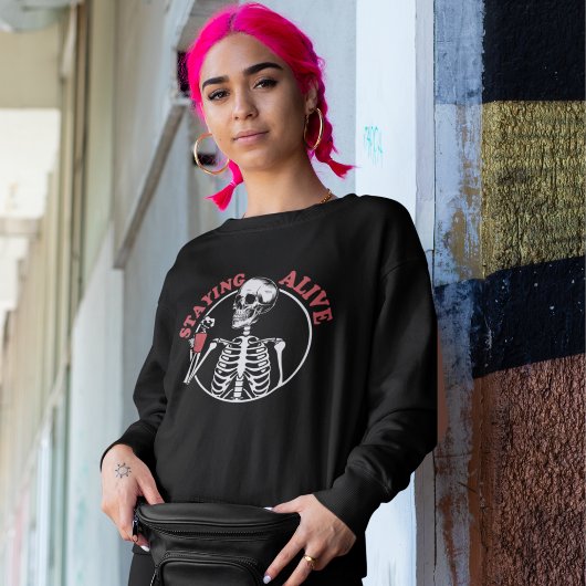 Halloween Skeleton Coffee Staying Alive Sweatshirt
