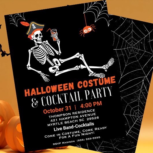 Halloween Skeleton Costume und Cocktail Party Einladung