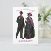 Halloween Skeleton Couple Block Party Einladung (Stehend Vorderseite)