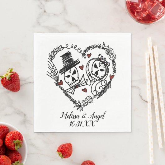 Halloween Skeleton Couples Wreath Illustration Serviette (Beispiel)