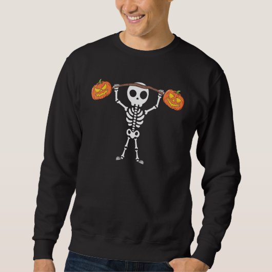 Halloween Skeleton Deadlift Pumpkin Fitness Weight Sweatshirt (Vorderseite)