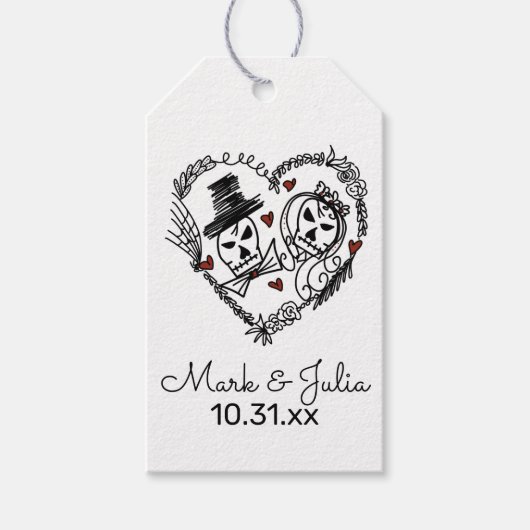 Halloween Skeleton Doodles Wreath Illustration Geschenkanhänger (Vorderseite)