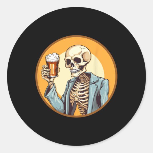 Halloween Skeleton Drink Beer Runder Aufkleber (Vorderseite)