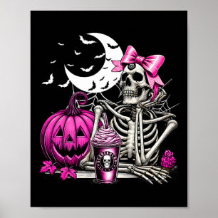 Halloween Skeleton Drink Kaffee Pink Coquette B Poster