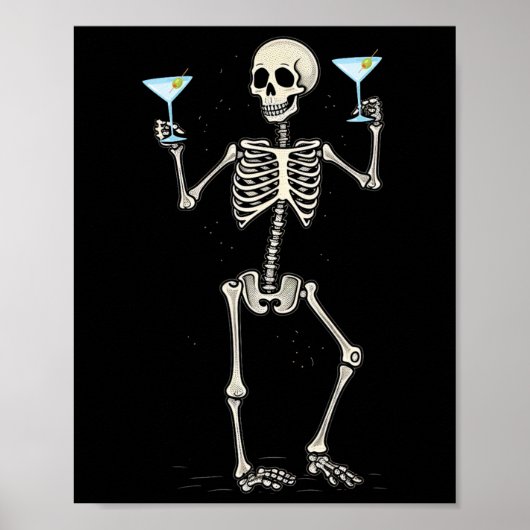 Halloween Skeleton Drink Martini Schwanz Poster (Vorne)