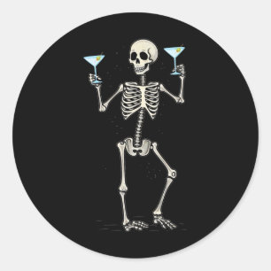 Halloween Skeleton Drink Martini Schwanz Runder Aufkleber