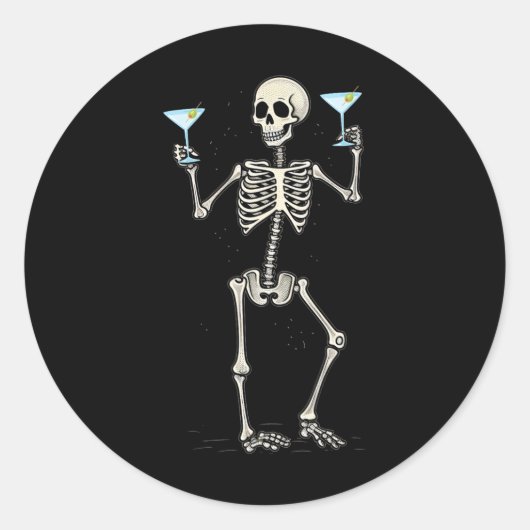 Halloween Skeleton Drink Martini Schwanz Runder Aufkleber (Vorderseite)