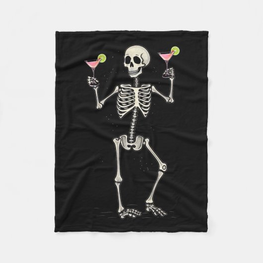 Halloween Skeleton Drinks Kosmopolitischer Schwanz Fleecedecke (Vorderseite)