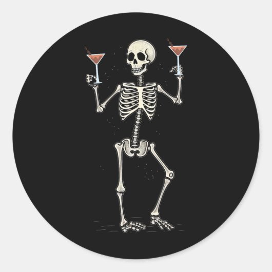 Halloween Skeleton Drinks Manhattan Schwanz Runder Aufkleber (Vorderseite)