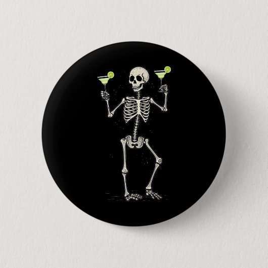 Halloween Skeleton Drinks Margarita Schwanz Button (Vorderseite)