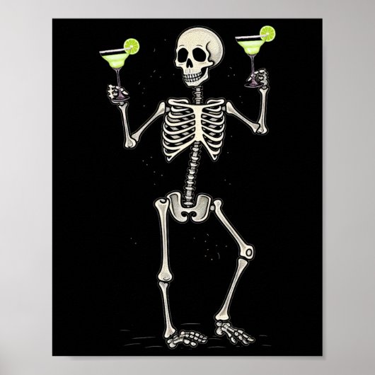 Halloween Skeleton Drinks Margarita Schwanz Poster (Vorne)