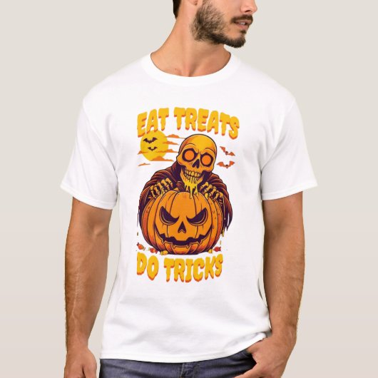 Halloween Skeleton Eat Treats Do Tricks T-Shirt (Vorderseite)