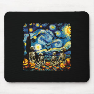 Halloween Skeleton Family Van Gogh Starry Night Pu Mousepad
