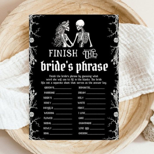 Halloween Skeleton Finish the Bride's Phrase Game Einladung