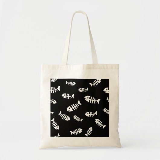 Halloween Skeleton Fish Black Tote Bag Tragetasche (Vorne)