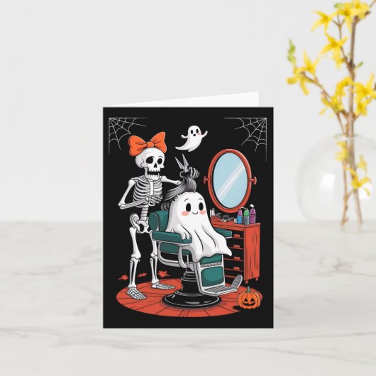 Halloween Skeleton Friseur Frisör Karte (Gelbe Blume)