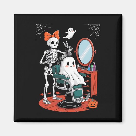 Halloween Skeleton Friseur Frisör Magnet (Vorne)