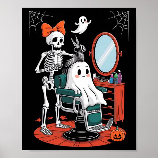 Halloween Skeleton Friseur Frisör Poster (Vorne)