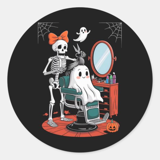 Halloween Skeleton Friseur Frisör Runder Aufkleber (Vorderseite)