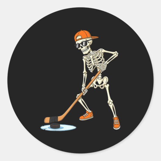 Halloween Skeleton Funny Hockey For Boys Teens Men Runder Aufkleber (Vorderseite)