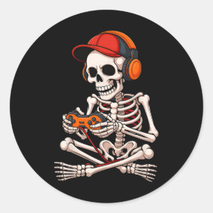 Halloween Skeleton Gamer Funny Video Gaming Boys m Runder Aufkleber