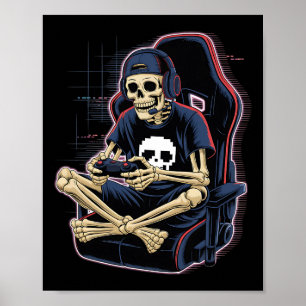Halloween Skeleton Gamer Gamer Boys Men Kid Poster