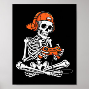 Halloween Skeleton Gamer Gamer Boys Men Kid Poster