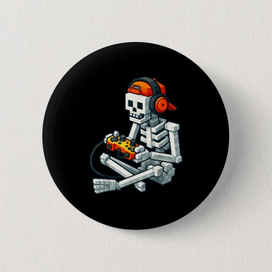 Halloween Skeleton Gamer Pixel Video Gaming Boys M Button (Vorderseite)