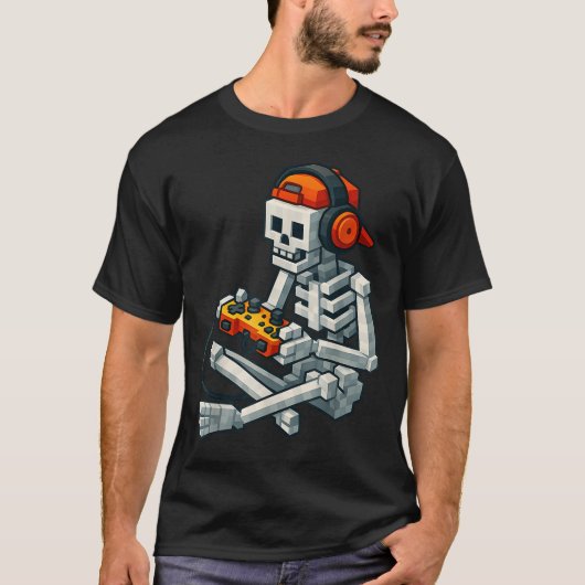 Halloween Skeleton Gamer Pixel Video Gaming Boys M T-Shirt (Vorderseite)
