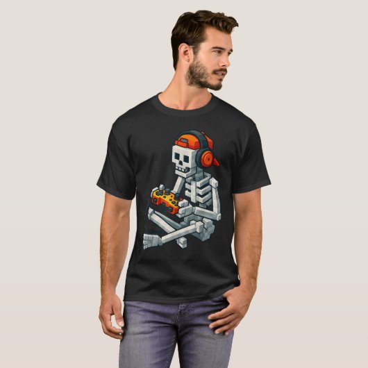 Halloween Skeleton Gamer Pixel Video Gaming Boys M T-Shirt (Vorne ganz)
