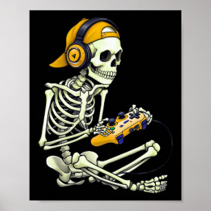 Halloween Skeleton Gamer T-Shirt für Jungs Männer Poster