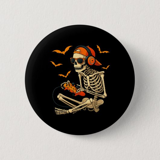 Halloween Skeleton Gamer Video Gaming Boys Männer Button (Vorderseite)