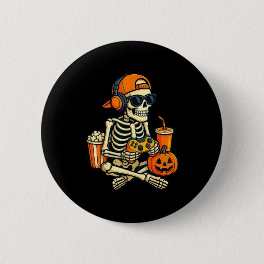 Halloween Skeleton Gamer Video Gaming Boys Men Kid Button (Vorderseite)