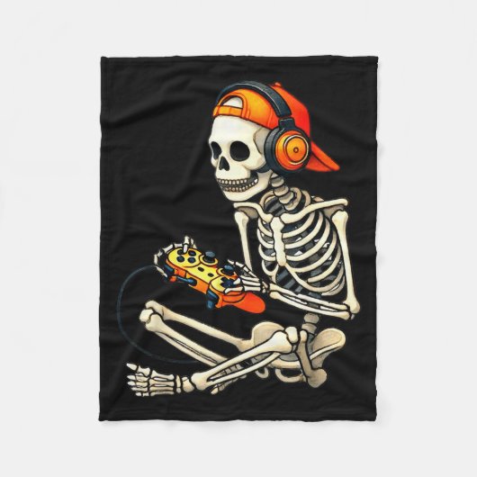 Halloween Skeleton Gamer Video Gaming Boys Men Kid Fleecedecke (Vorderseite)