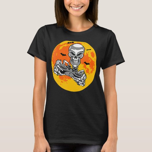 Halloween Skeleton Gamer Video Gaming Boys Men Kid T-Shirt (Vorderseite)