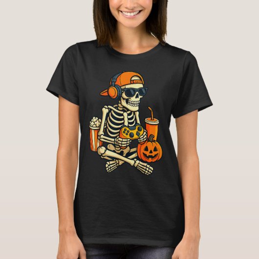 Halloween Skeleton Gamer Video Gaming Boys Men Kid T-Shirt (Vorderseite)
