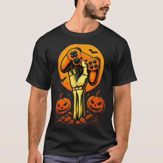 Halloween Skeleton Gamer Video Gaming Controller B T-Shirt (Vorderseite)