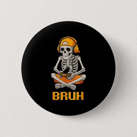 Halloween Skeleton Gamer Video Gaming Funny Skelet Button (Vorderseite)