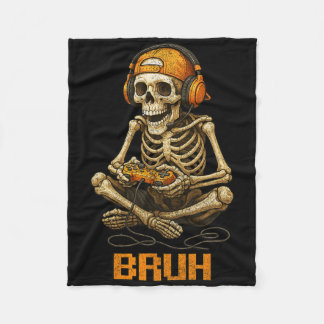 Halloween Skeleton Gamer Video Gaming Funny Skelet Fleecedecke