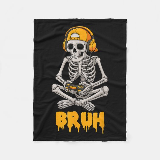 Halloween Skeleton Gamer Video Gaming Funny Skelet Fleecedecke (Vorderseite)