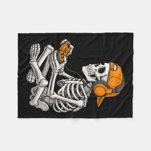 Halloween Skeleton Gamer Video Gaming Funny Skelet Fleecedecke (Vorderseite (Horizontal))