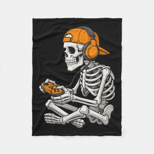 Halloween Skeleton Gamer Video Gaming Funny Skelet Fleecedecke (Vorderseite)