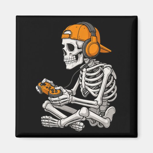 Halloween Skeleton Gamer Video Gaming Funny Skelet Magnet (Vorne)