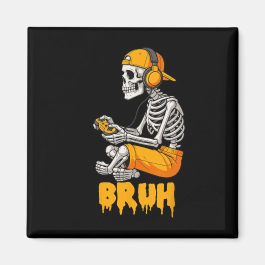 Halloween Skeleton Gamer Video Gaming Funny Skelet Magnet (Vorne)