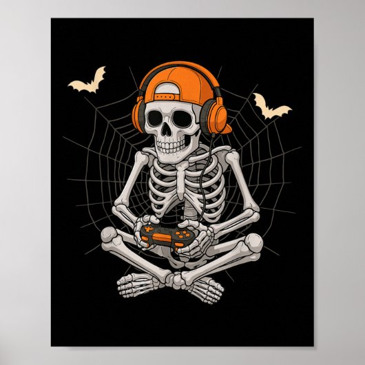 Halloween Skeleton Gamer Video Gaming Funny Skelet Poster (Vorne)